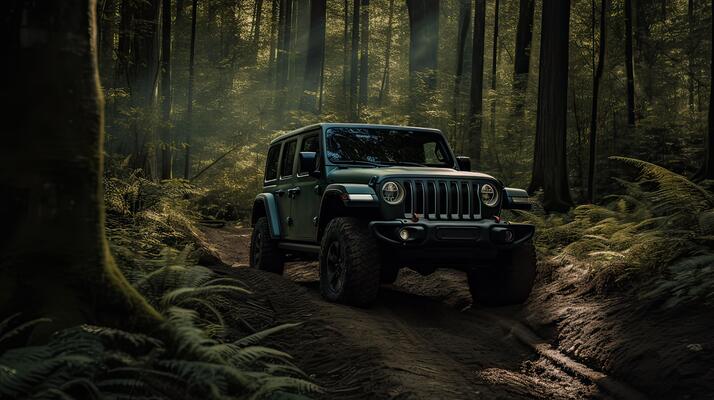 imagen de vehiculo jeep en la selva que se encuentra debajo del parrafo a la izquierda